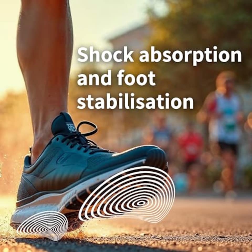 image 1 of Double Strike Insoles Men & Women – Shock Absorbing Inserts For Plantar Fasciitis, Arch Support & Heel Relief – Antibacterial Shoe Inserts For Walking, Running, Work Boots – Size UK 3-4.5