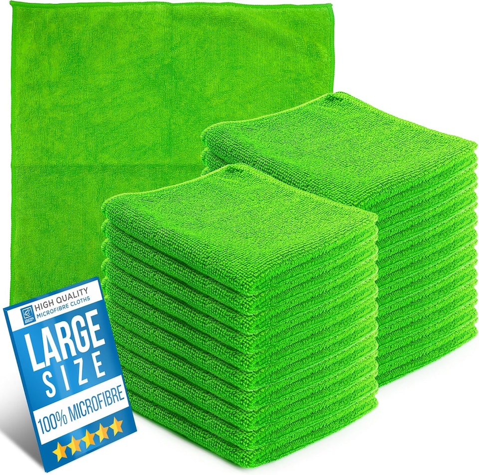 image 1 of Microfibre Cleaning Cloth 40x40cm Super Absorbent Lint Free Microfiber Cloths Cleaning for Home, Kitchen, Mirrors, Car - Pack of 20