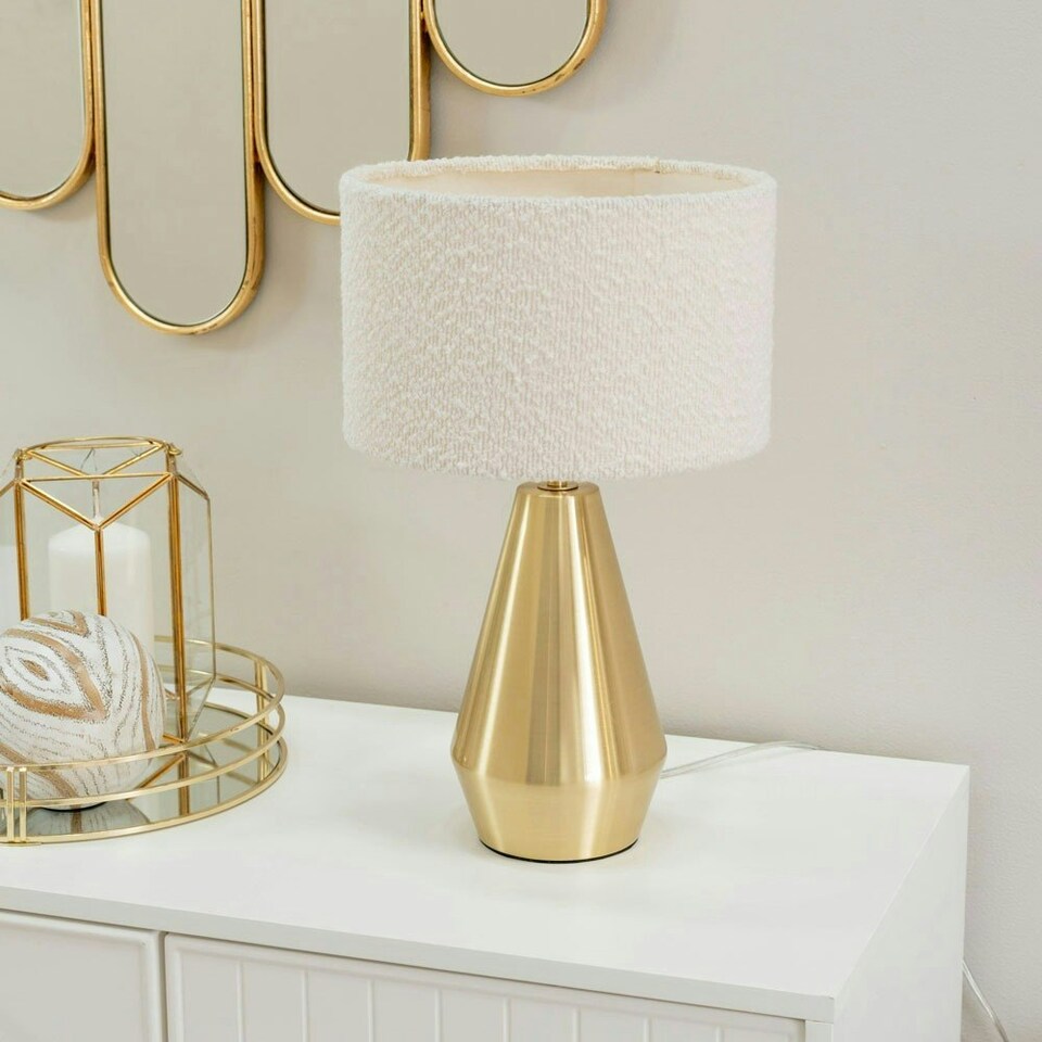 image 1 of ValueLights Jax Brass Metal Dimmable Touch Table Lamp with Cream Boucle Shade and LED Bulb