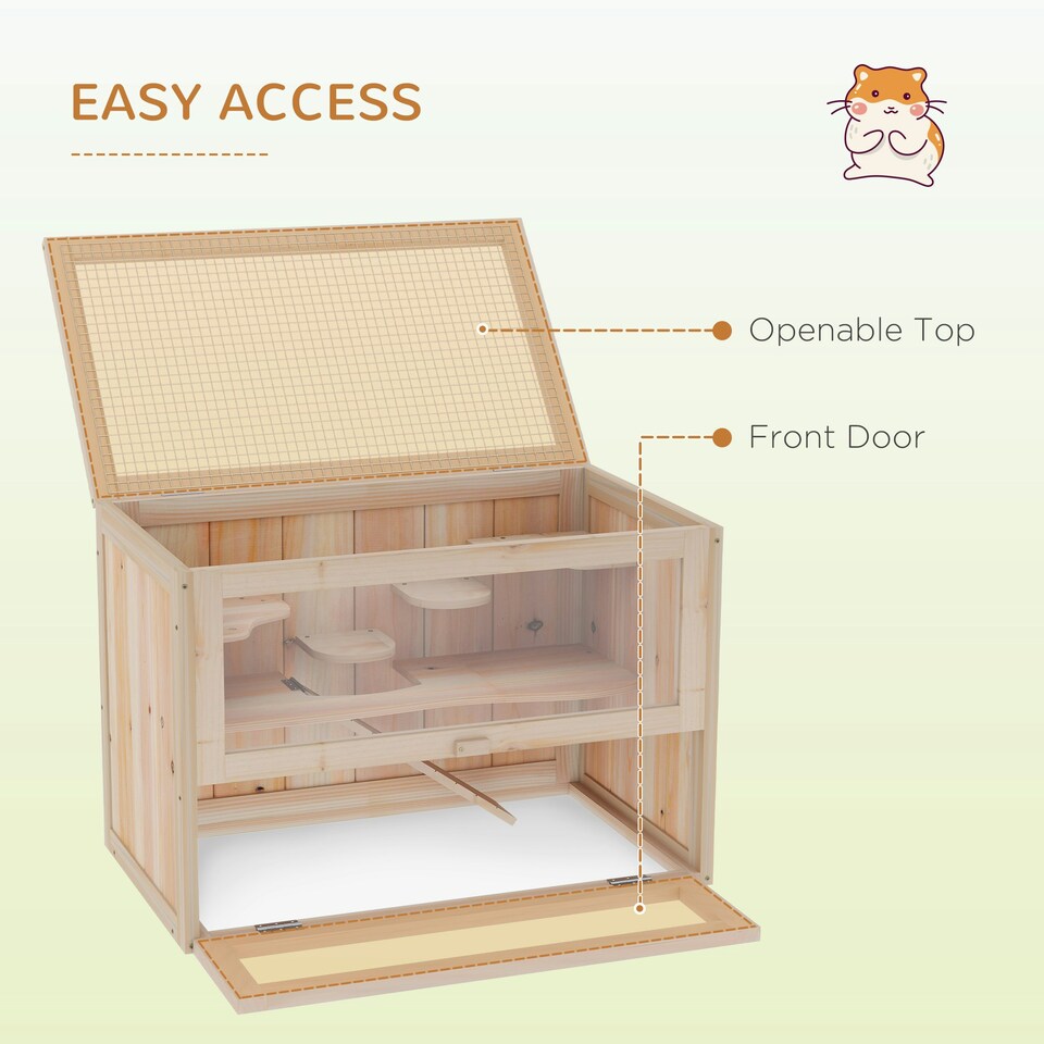 image 1 of PawHut 2 Levels Wooden Hamster Cage Mice Rodents Hutch Small Animals