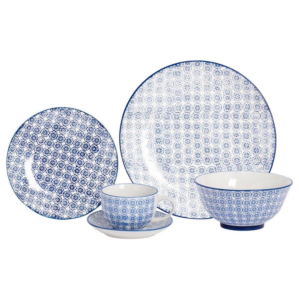 image 1 of Nicola Spring 30 Piece Hand-Printed Dinner Set - Navy