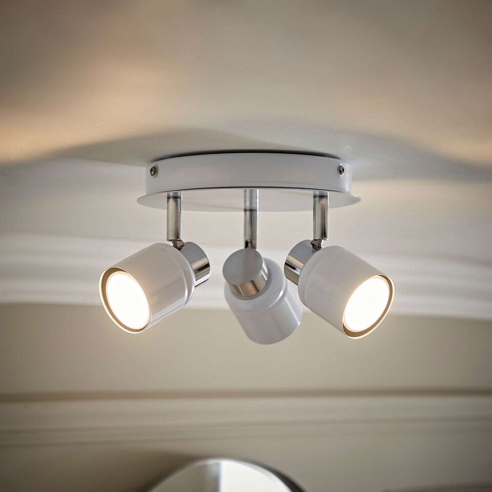 image 1 of ValueLights Benton White IP44 Round Ceiling Light & Cool White Bulbs | White