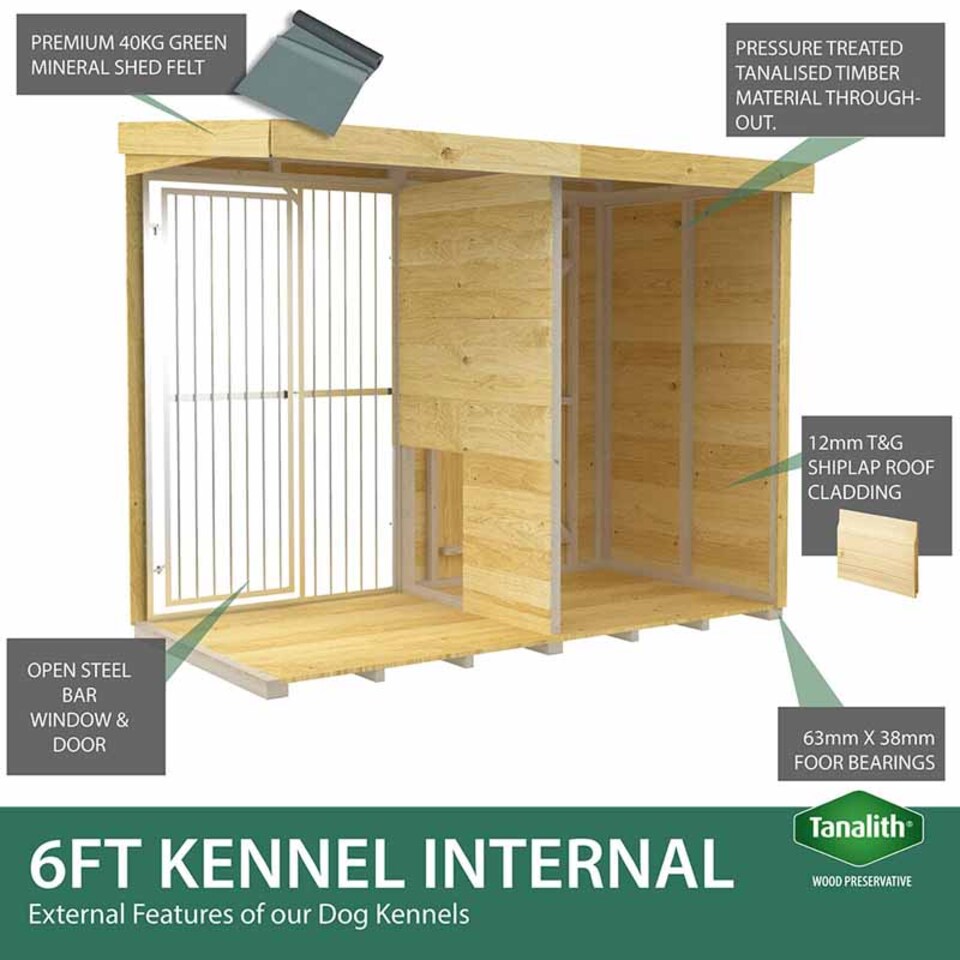 image 1 of 10ft X 6ft Dog Kennel and Run Full Height with Bars - Wood - L178 x W302 x H201 cm