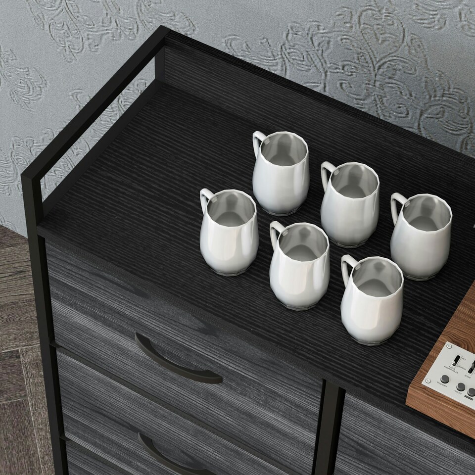 image 1 of HOMCOM Bedroom Chest of Drawers 6 Drawer Dresser w/ Shelf, Black Black
