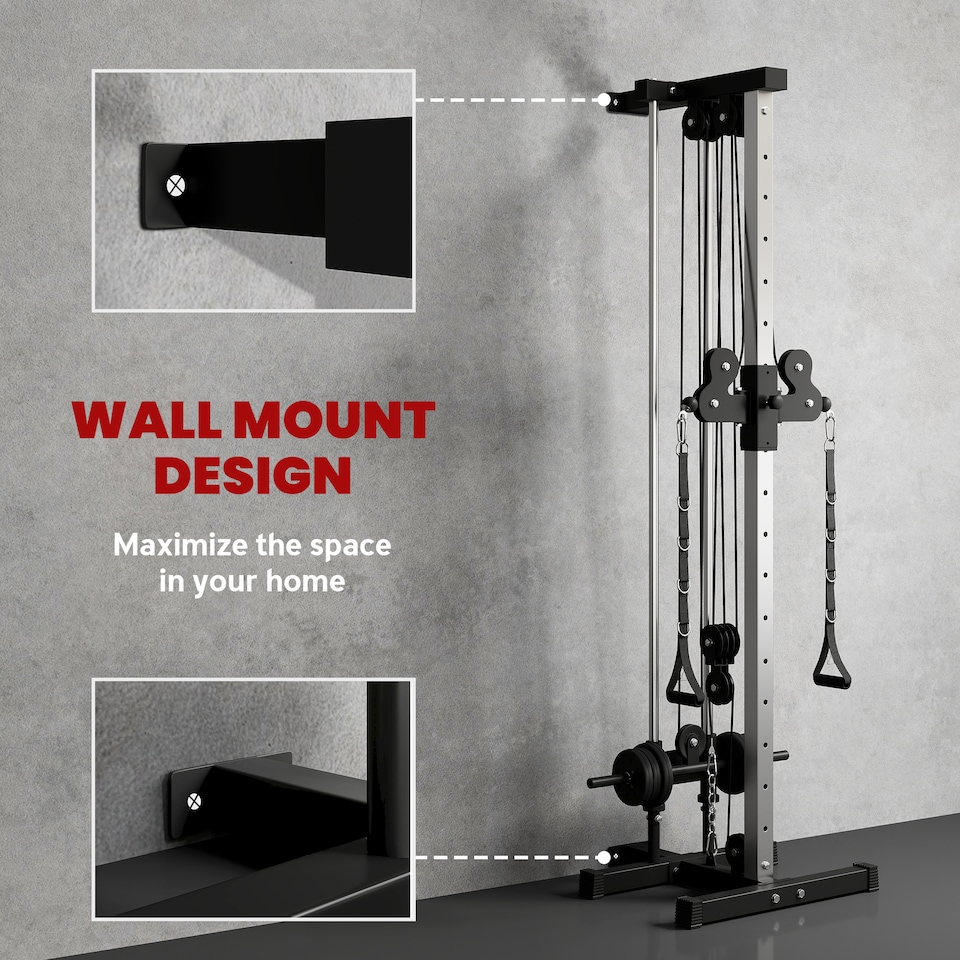 image 1 of SPORTNOW Wall Mount Cable Station with 15 Positions Adjustable Dual Pulleys
