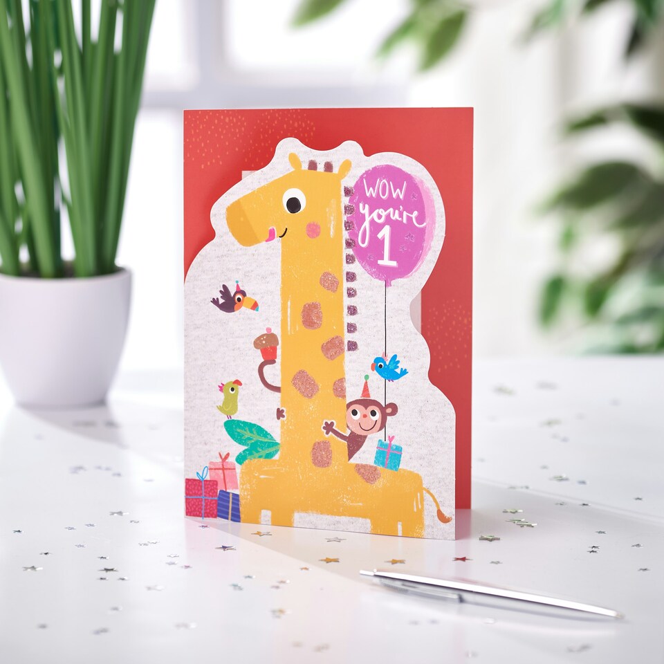 image 1 of 1st Birthday Card - Age 1 Fun Giraffe
