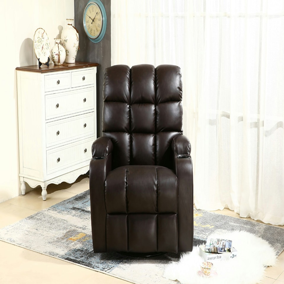 image 1 of Regal Bonded Leather Recliner Rocking Swivel Heat & Massage Chair (Brown)