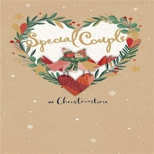 Robins in Love Heart Wreath with Embellishments Special Couple Christmas Card