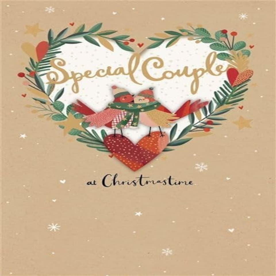 image 1 of Robins in Love Heart Wreath with Embellishments Special Couple Christmas Card