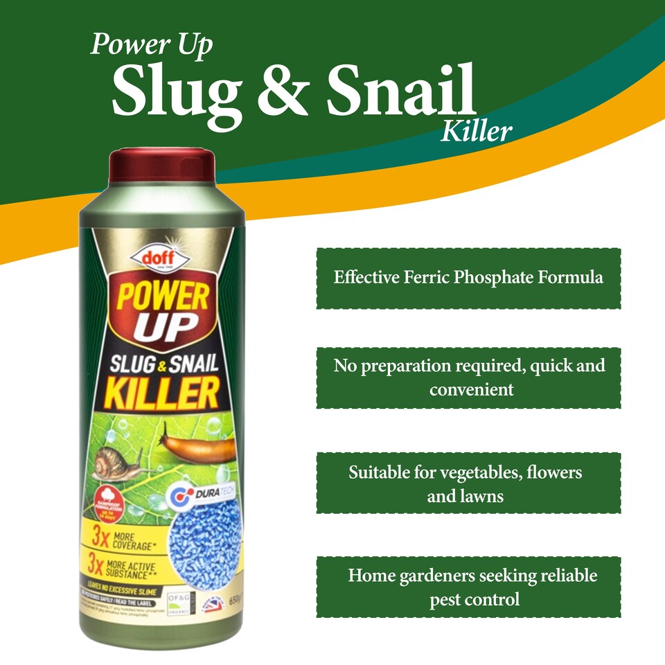 image 1 of Doff Power Up 650g Slug and Snail Killer 3 Times More Coverage Ferric Phosphate Formula Controls Slugs and Snails Easy to Use