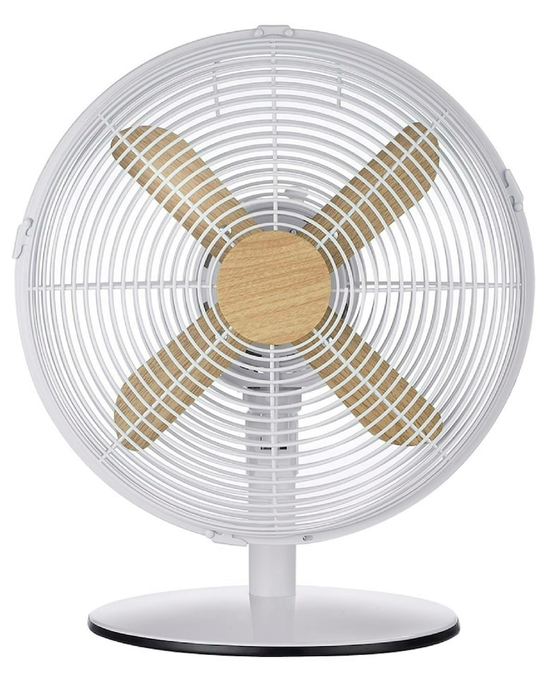 image 1 of Russell Hobbs RHMDF1201WDW Desk Fan Cooling White Scandinavian Wood Effect