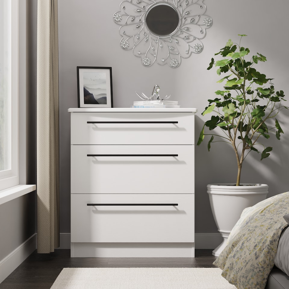 image 1 of Howard 3 Drawer Deep Chest of Drawers in White Ash (Ready Assembled) | White | White Ash