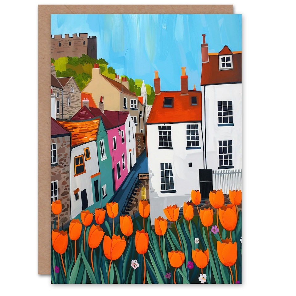 image 1 of Blooming Tulip Flowers Yorkshire Castle Town Him Her Birthday Card