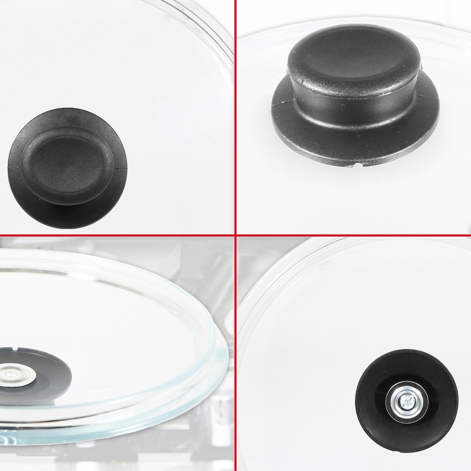 image 1 of SPARES2GO Glass Cookware Lid + Curved Handle Tempered Pan Pot Dish Cover Replacement Kit (16cm)