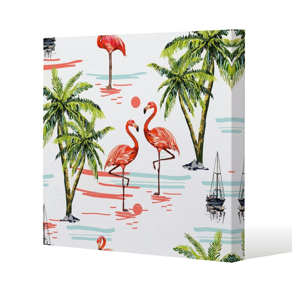 image 1 of Flamingo & Palm Trees (Canvas Print) 46 x 46 x 4cm
