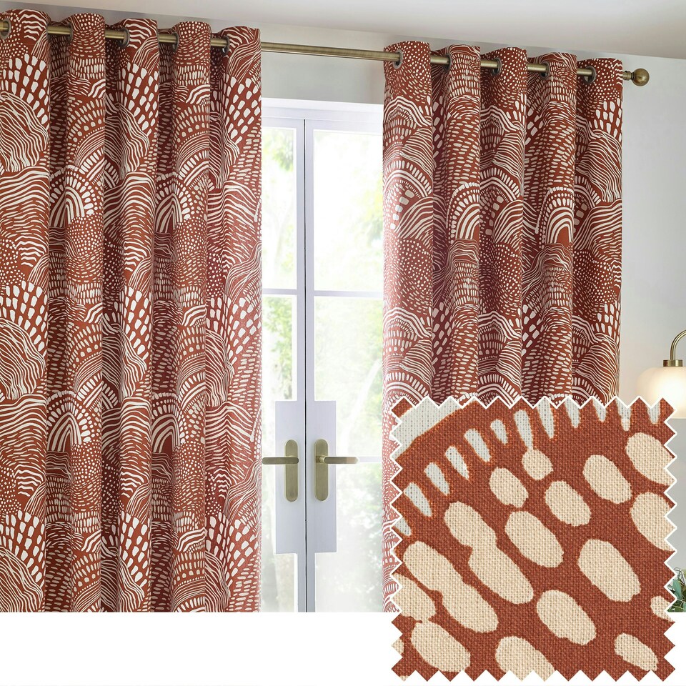 image 1 of Hoem Nola Abstract Chestnut Eyelet Curtains (W)229cm x (D)229cm Multi