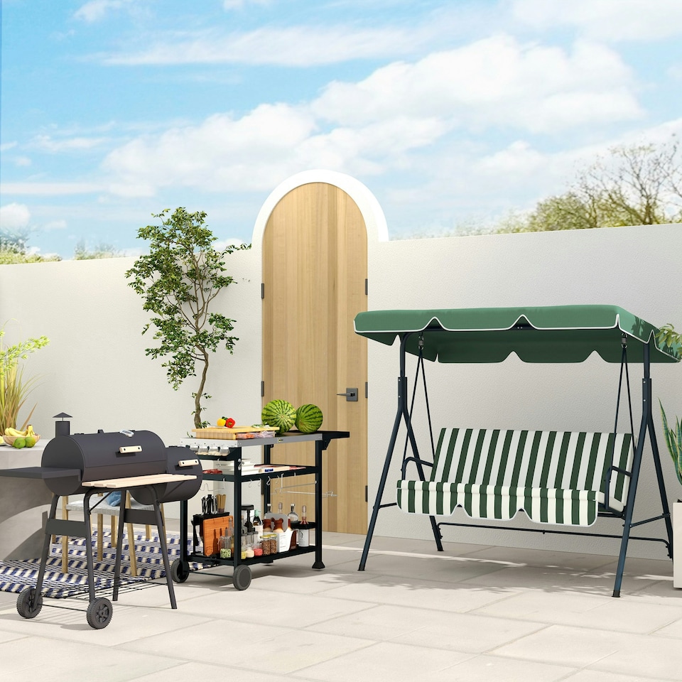 image 1 of Outsunny Portable Charcoal BBQ Grill Steel Offset Smoker Combo Backyard