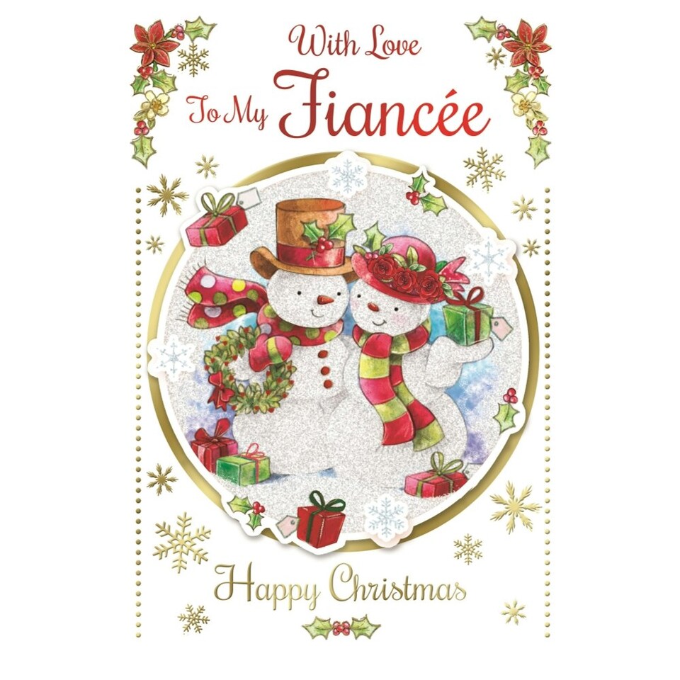 image 1 of With Love to My Fiancee Cute Couple Snowman Design Christmas Card
