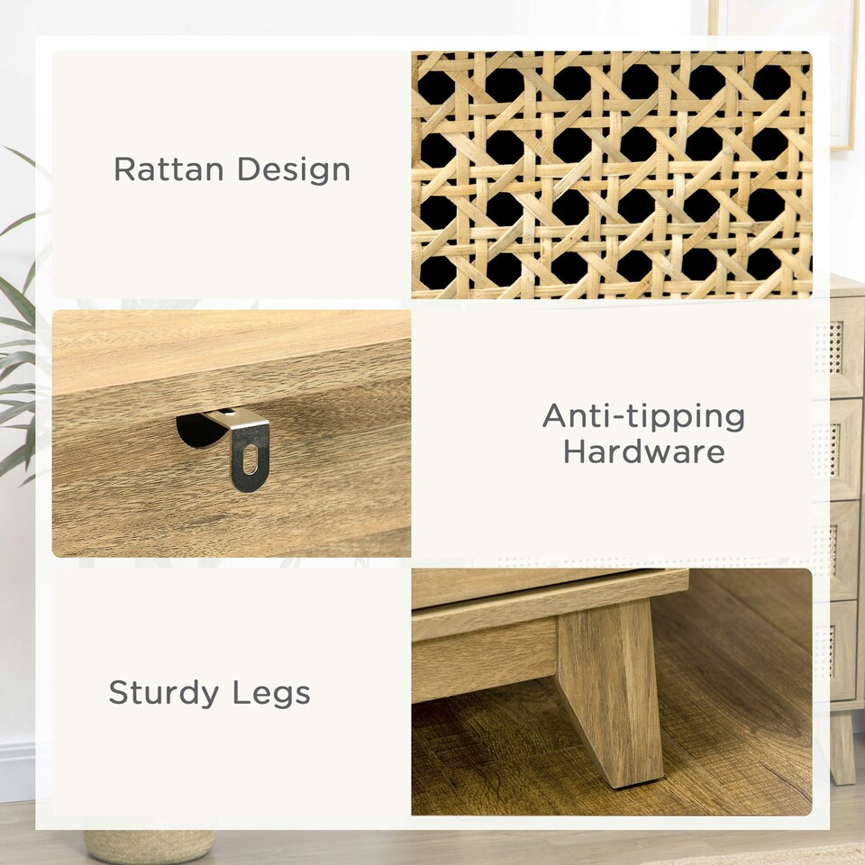 image 1 of HOMCOM Chest of Drawers, 4 Drawer Unit Storage Organiser with Rattan Element