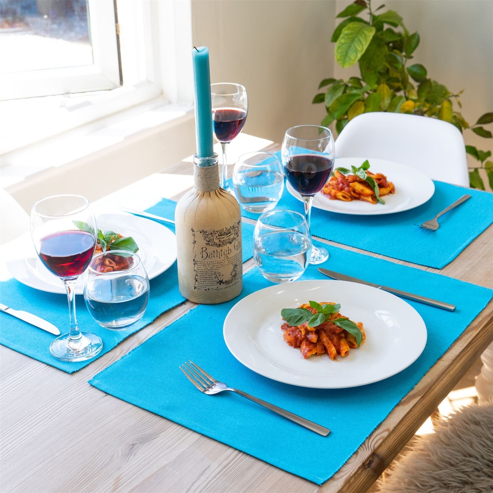 image 1 of Nicola Spring Ribbed Cotton Placemats - 48 x 33cm - Light Blue - Pack of 6 | Blue | Blue