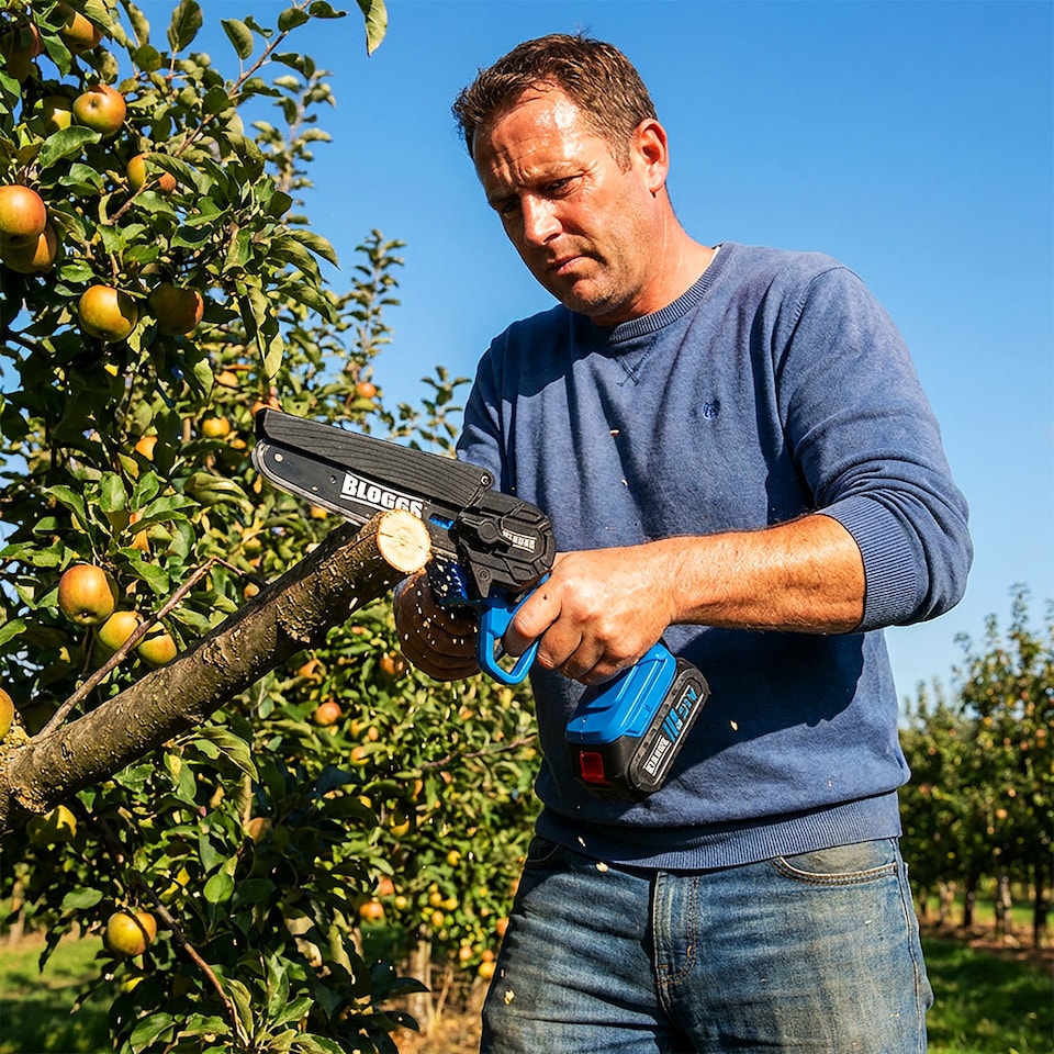 image 1 of Bloggs Cordless Pruning Chainsaw, 21V, One-Handed Branch Trimming, 6-inch Bar Length