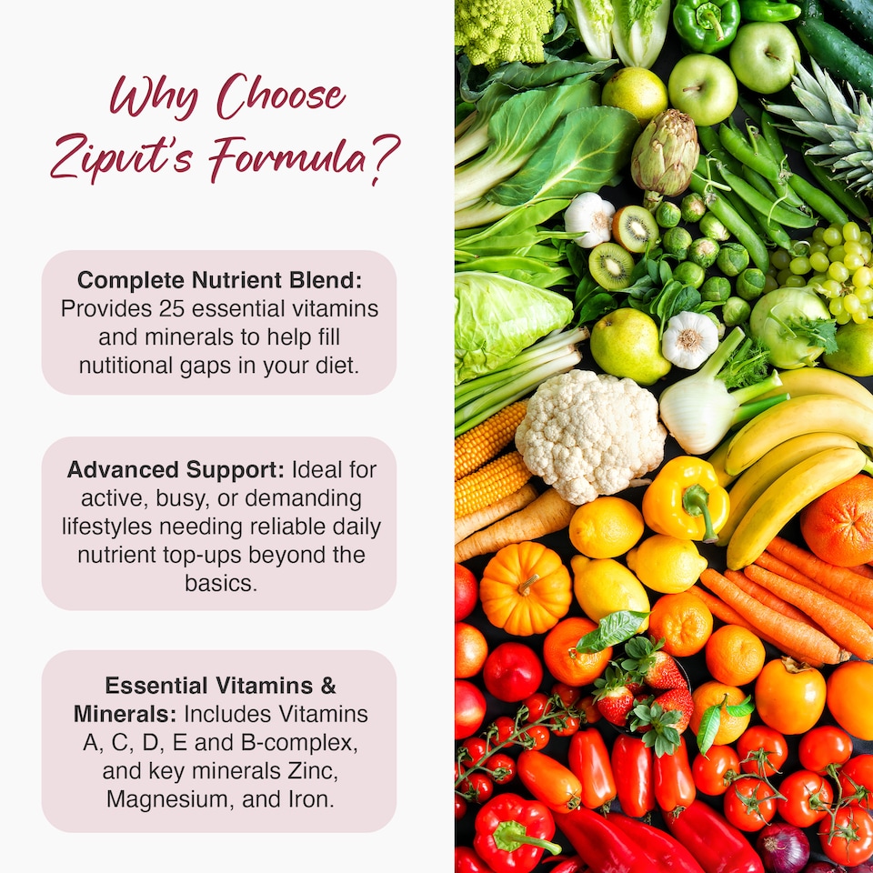 image 1 of Zipvit A-Z Multivitamin, Immune, Energy & Bone Support, 25 Essential Nutrients, 180 Vegan Tablets, 6-Month Supply