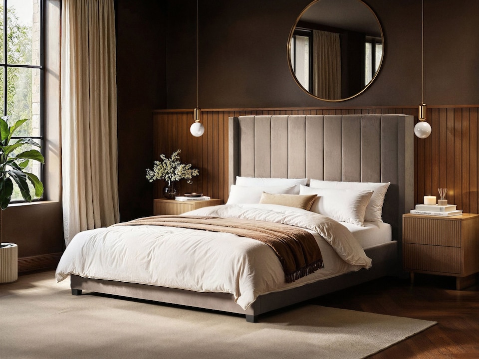 image 1 of Flair Tiggy Kingsize Ottoman Bed with Winged Headboard Beige Velvet