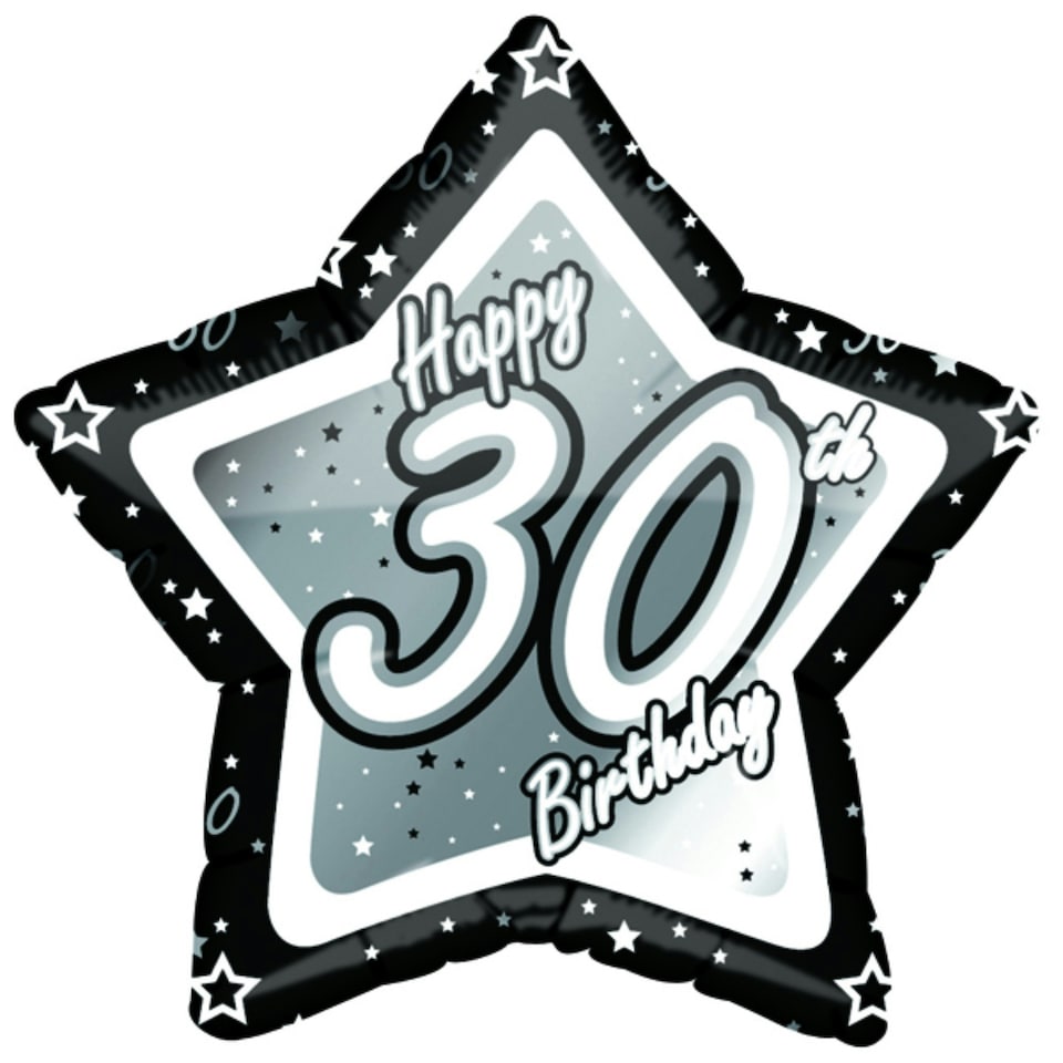 Creative Party Happy 30th Birthday Black/Silver Star Balloon - Black/Silver - 18in