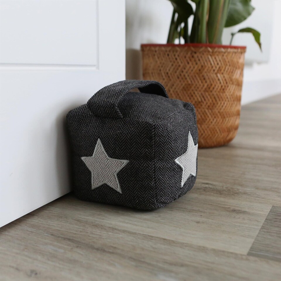 image 1 of Nicola Spring Mismatched Herringbone Door Stop Set - 16 x 16cm - Star/Heart - Pack of 2