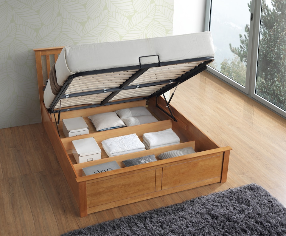 image 1 of Malmo Oak Wooden Ottoman Bed And Memory Maestro Memory Foam Mattress Double | Multi