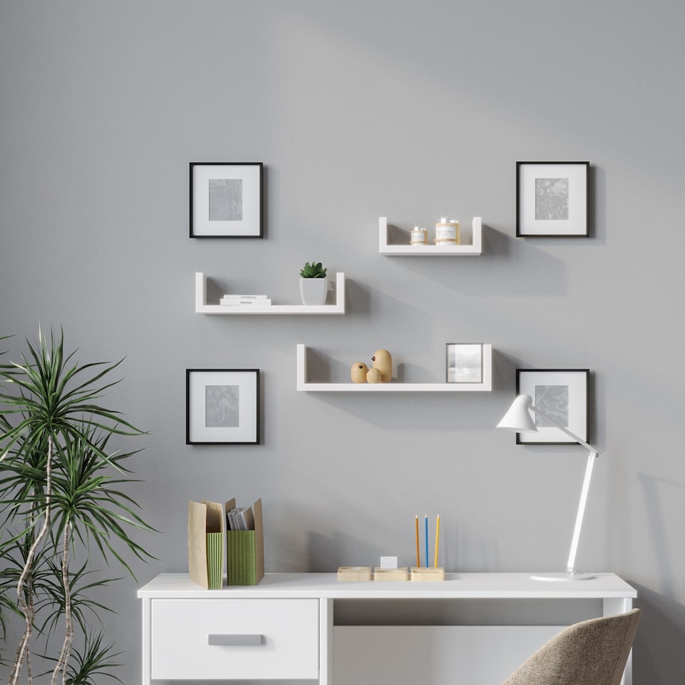 image 1 of Set of 3 U-Shaped Floating Wall-Mounted Shelves | White | 1