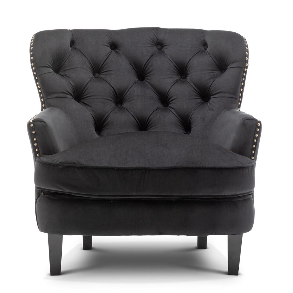 image 1 of Velvet Black Buttoned Ava Accent Chair