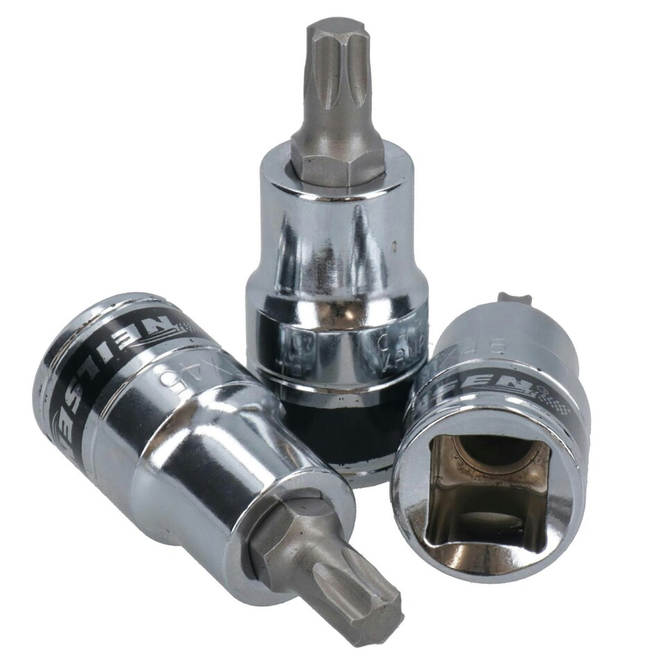 image 1 of T45 Torx / Star Male Bit Sockets 1/2" Drive 3pc 55mm Chrome Vanadium CRV