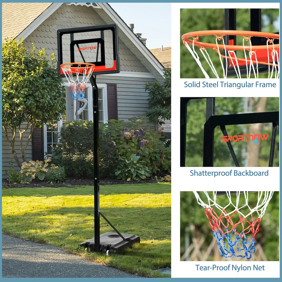 image 1 of SPORTNOW 2.6-3.1m Basketball Hoop and Stand w/ Weighted Base, Wheels, Black