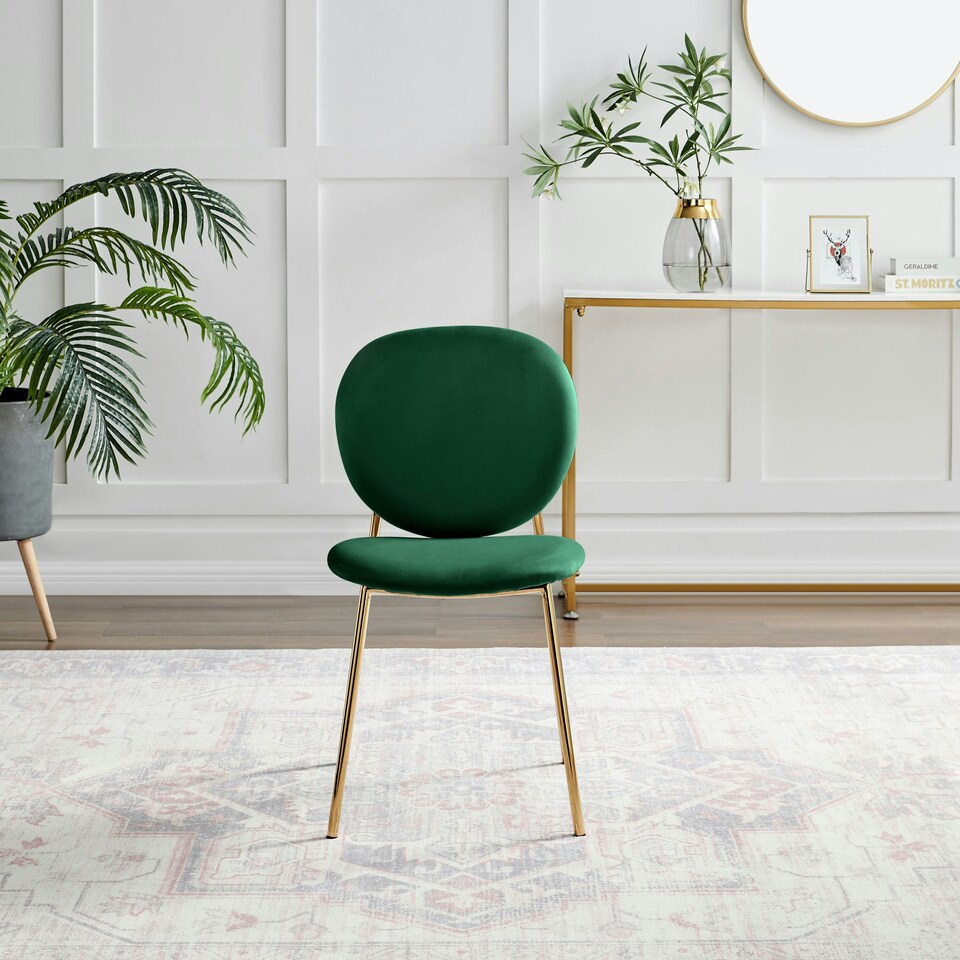 image 1 of Furniturebox Ivy 2x Green Velvet Gold Legs Dining Chair