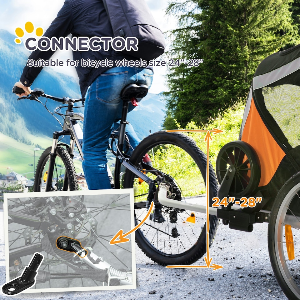 image 1 of PawHut 2-in-1 Dog Bicycle Trailer w/ Safety Leash, Reflectors - Orange