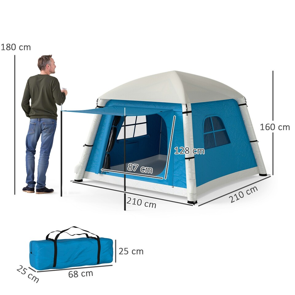 image 1 of Outsunny Inflatable Camping Tent, Easy Setup 2 Man Tent, Brown