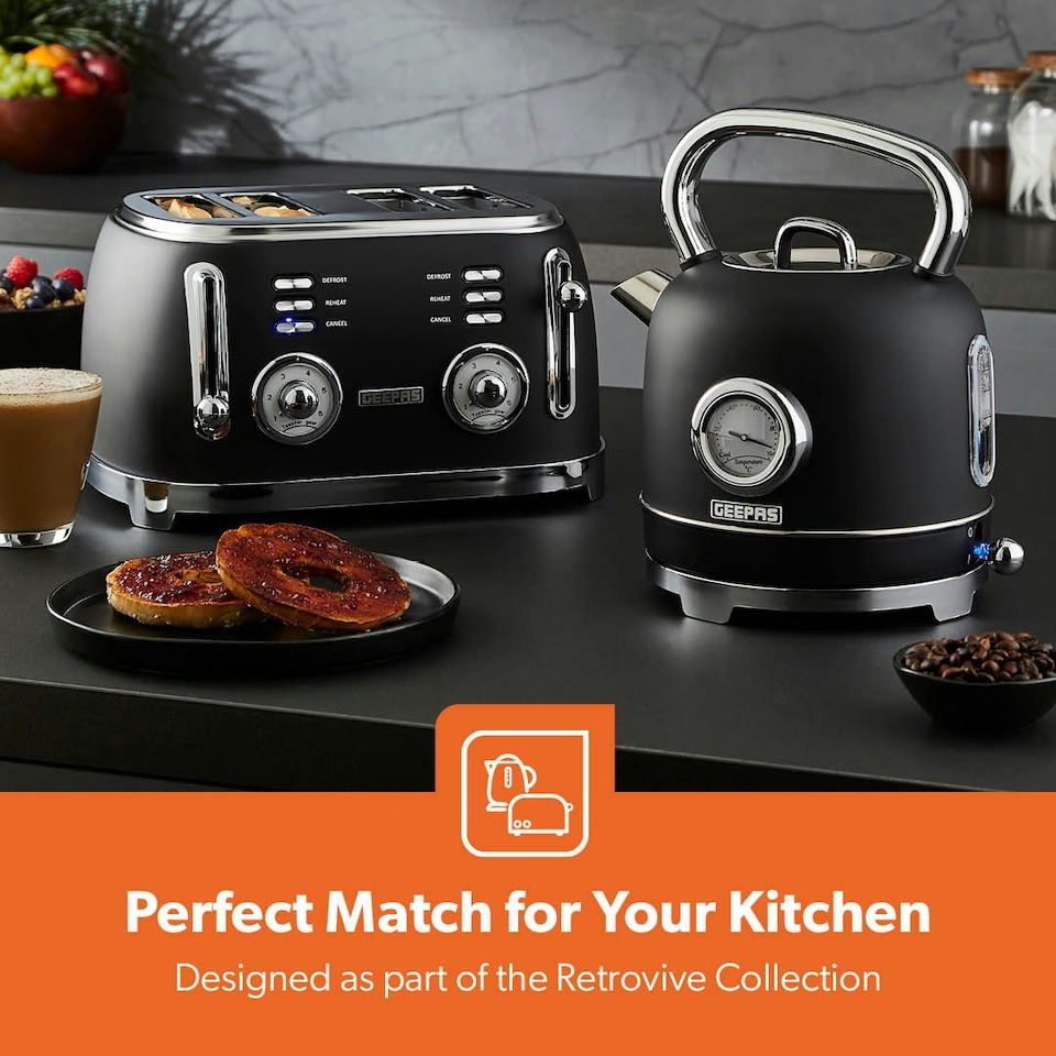image 1 of GEEPAS Toaster 4 Slice 1500W | Vintage Retrovive Black