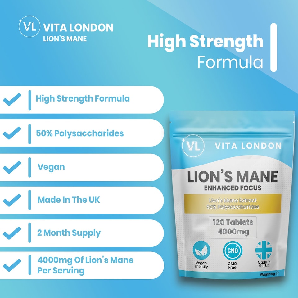 image 1 of Lion's Mane - 4000mg - Focus Mushroom Supplement - 120 Tablets