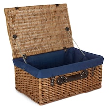 56cm Double Steamed Wicker Picnic Basket with Lining Blue | Blue | One Size