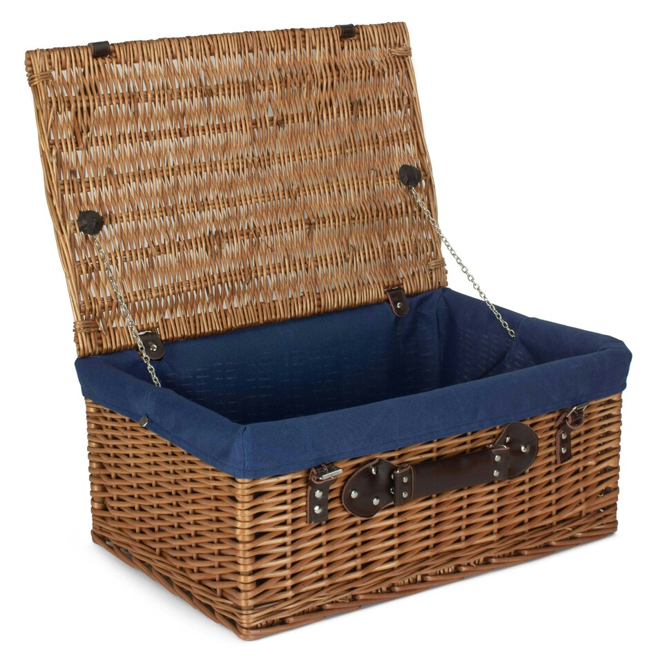 image 1 of 56cm Double Steamed Wicker Picnic Basket with Lining Blue | Blue | One Size