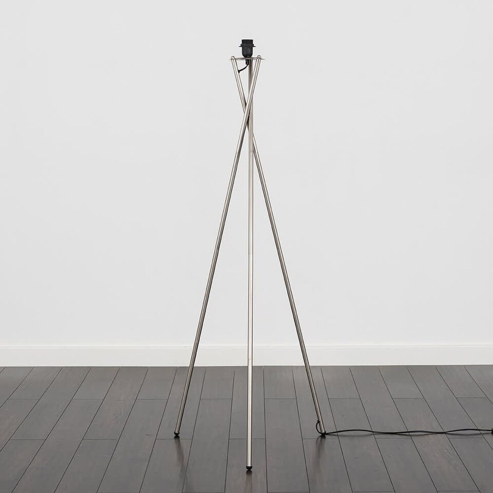 image 1 of ValueLights Camden Brushed Chrome Metal Stem Tripod Floor Lamp | Silver