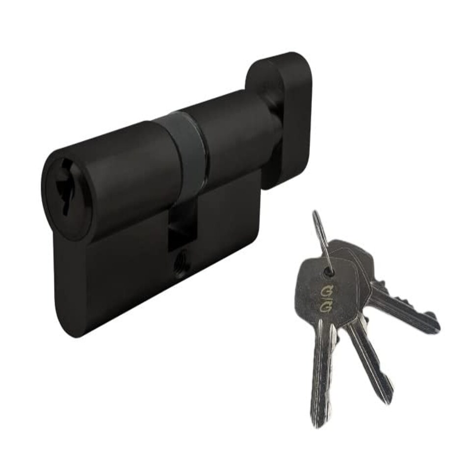 image 1 of Golden Grace Thumb Turn Euro Cylinder Lock in Matt Black Finish, Euro Door Barrel Lock with 3 Keys - 35T/35, 70 mm Black