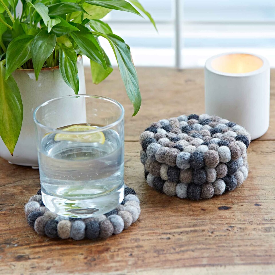 image 1 of Set of 4 Handmade Felt Ball Coasters