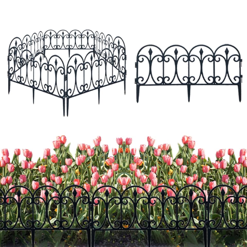 image 1 of Living and Home 6Pcs Outdoor Fence Panels, Garden Border Edging Fence for Yard, Lawn & Landscaping | Black | 60cm W x 33cm H