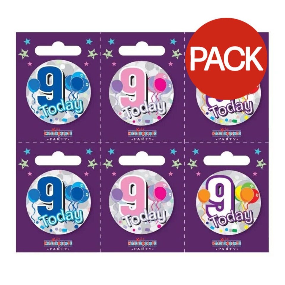 Kaleidoscope 9 Today Balloons Badge Set (Pack of 6) - Multicoloured - S