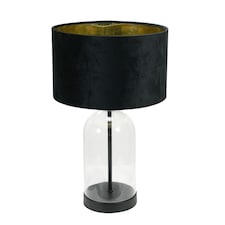 ValueLights Jessy Glass Black Table Lamp Black Velvet Gold Inner Shade & Bulb | Clear