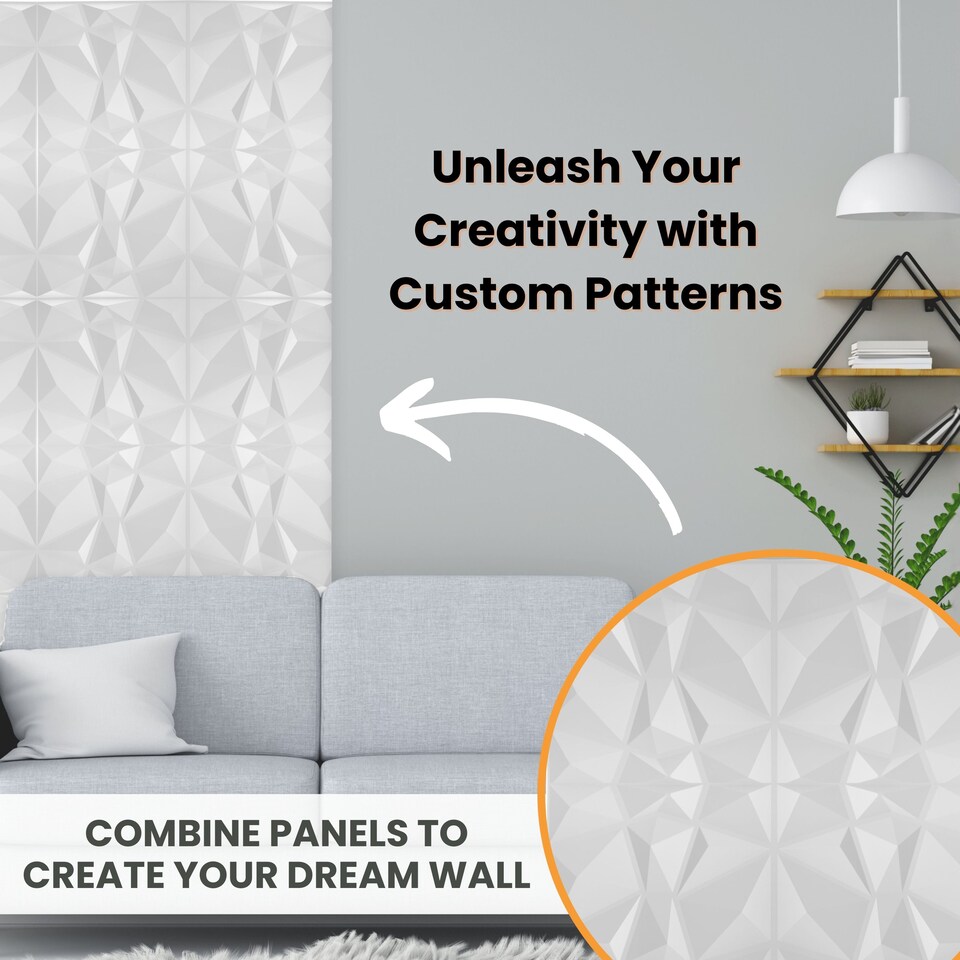 image 1 of NOVECRAFTO Decorative 3D Wall Panels (50cm x 50cm) 3D Diamond Shape PVC Cladding Panel