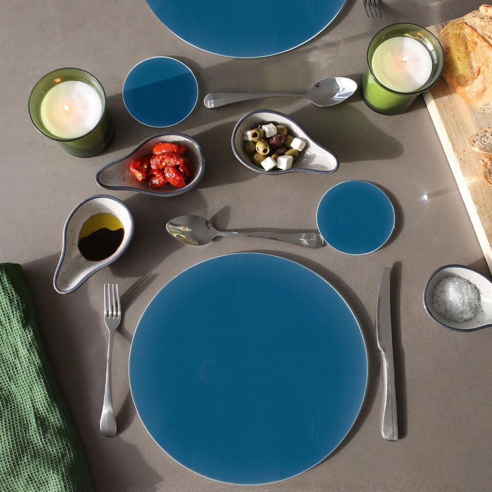 image 1 of Harbour Housewares 6x Round Glass Placemats - 30cm - Dining Table Place Mats Tabletop Protector for Kitchen Worktops
