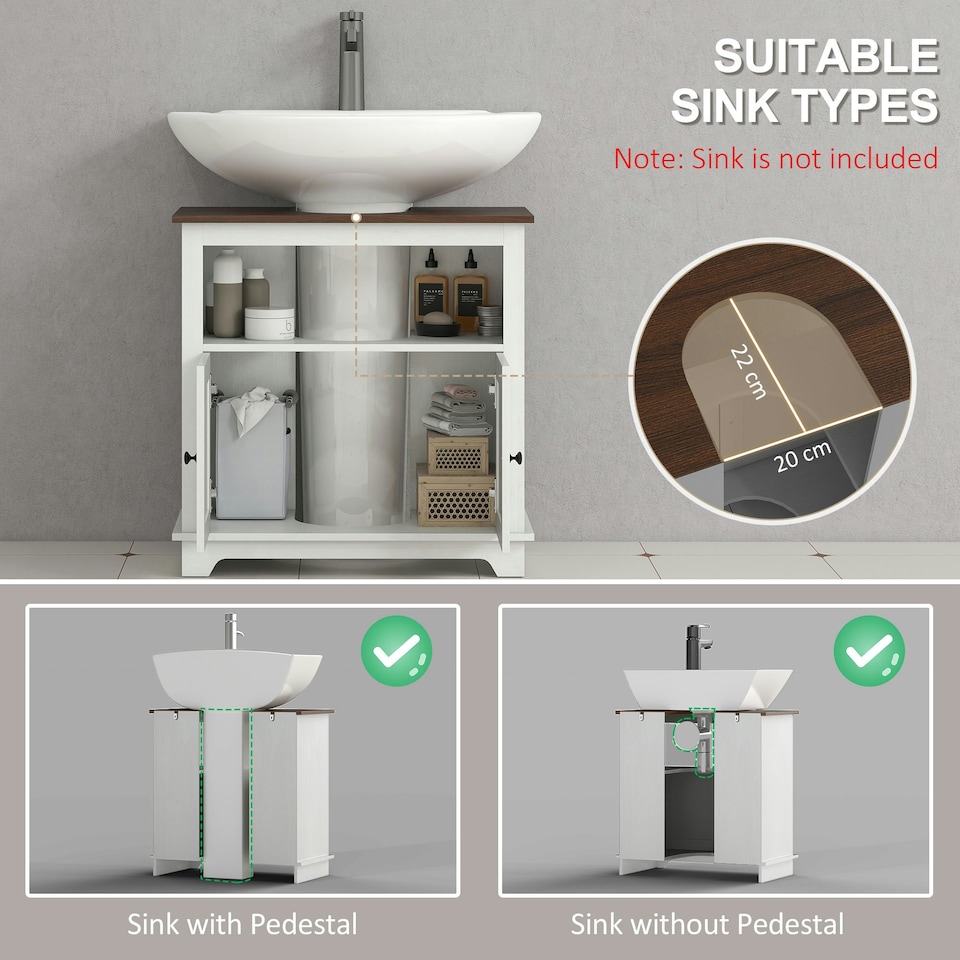 image 1 of kleankin Bathroom Sink Cabinet, Freestanding Under Sink Cabinet Adjustable Shelf | Multi | 60 x 30 x 60